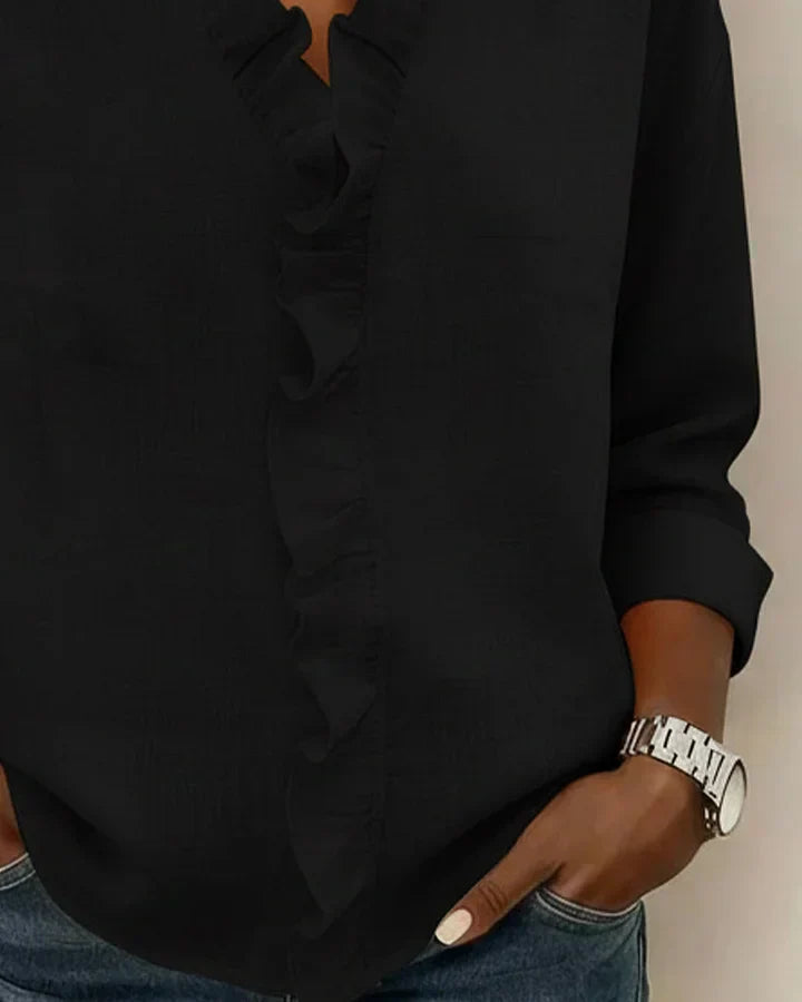 Ava | Blouse with Ruffles, V-Neck and Long Sleeves