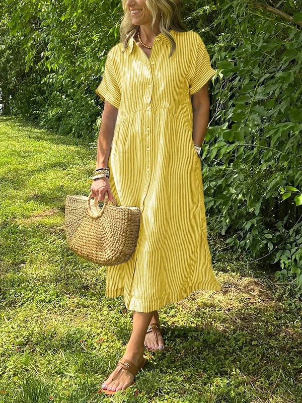 Emery | Women's Striped Maxi Shirt Dress — Elegant Fit