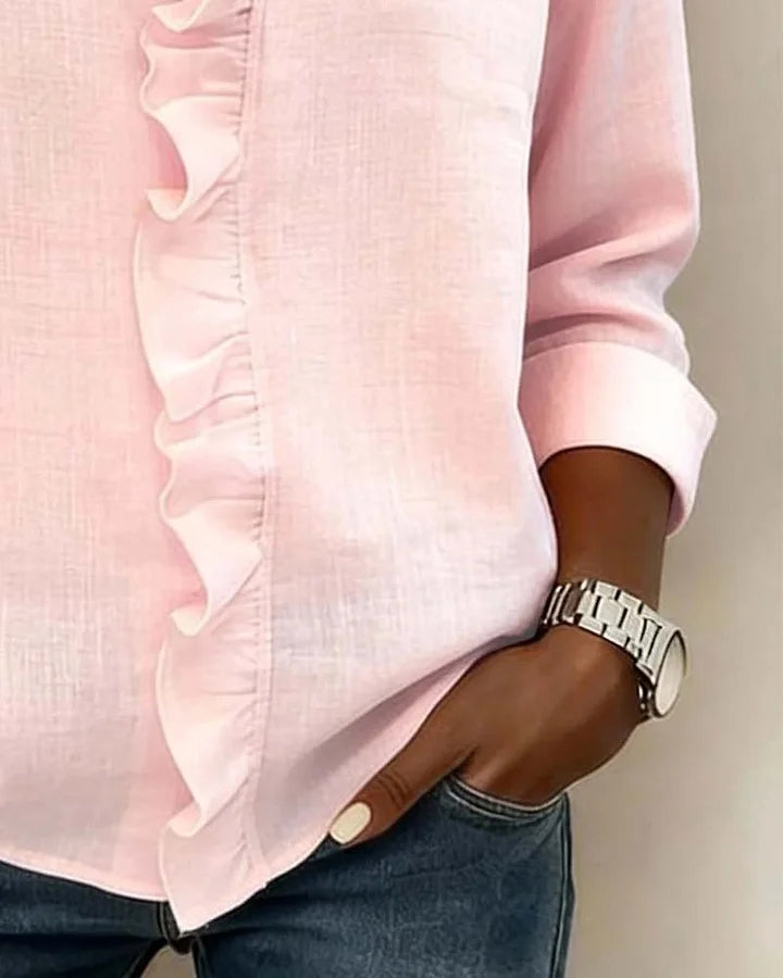 Ava | Blouse with Ruffles, V-Neck and Long Sleeves