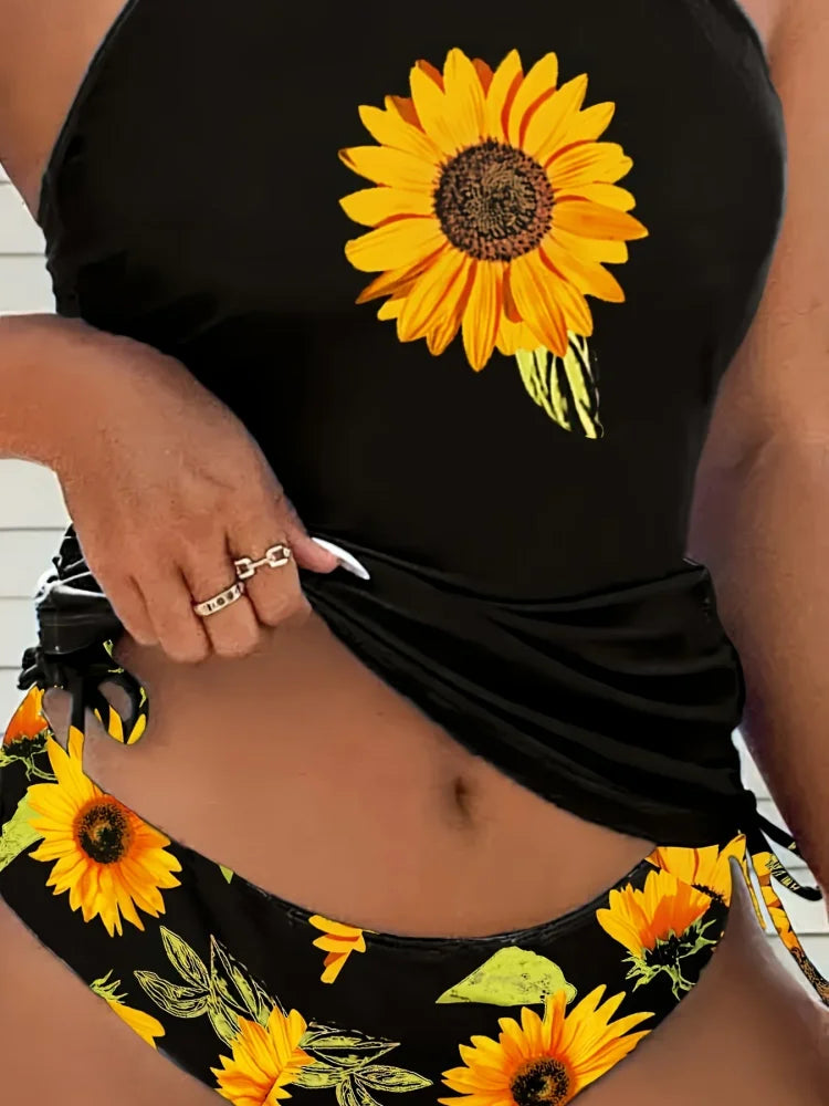 Sunny™ | Sunflower Halter Tummy Coverage Tankini
