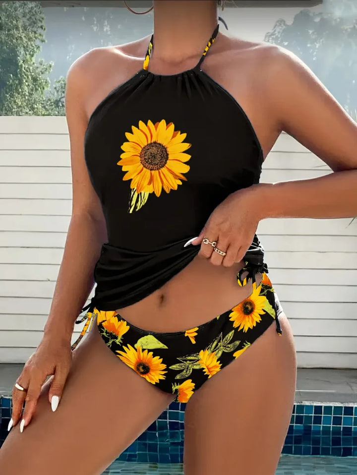Sunny™ | Sunflower Halter Tummy Coverage Tankini