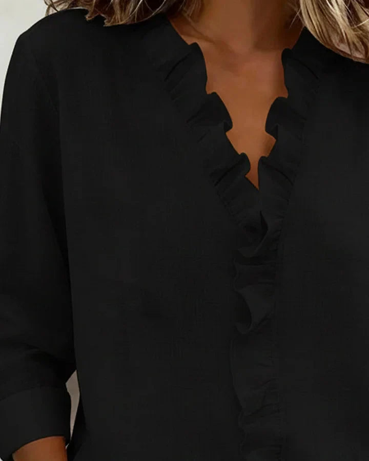 Iris™ | Ruffle V-Neck Blouse with Long Sleeves