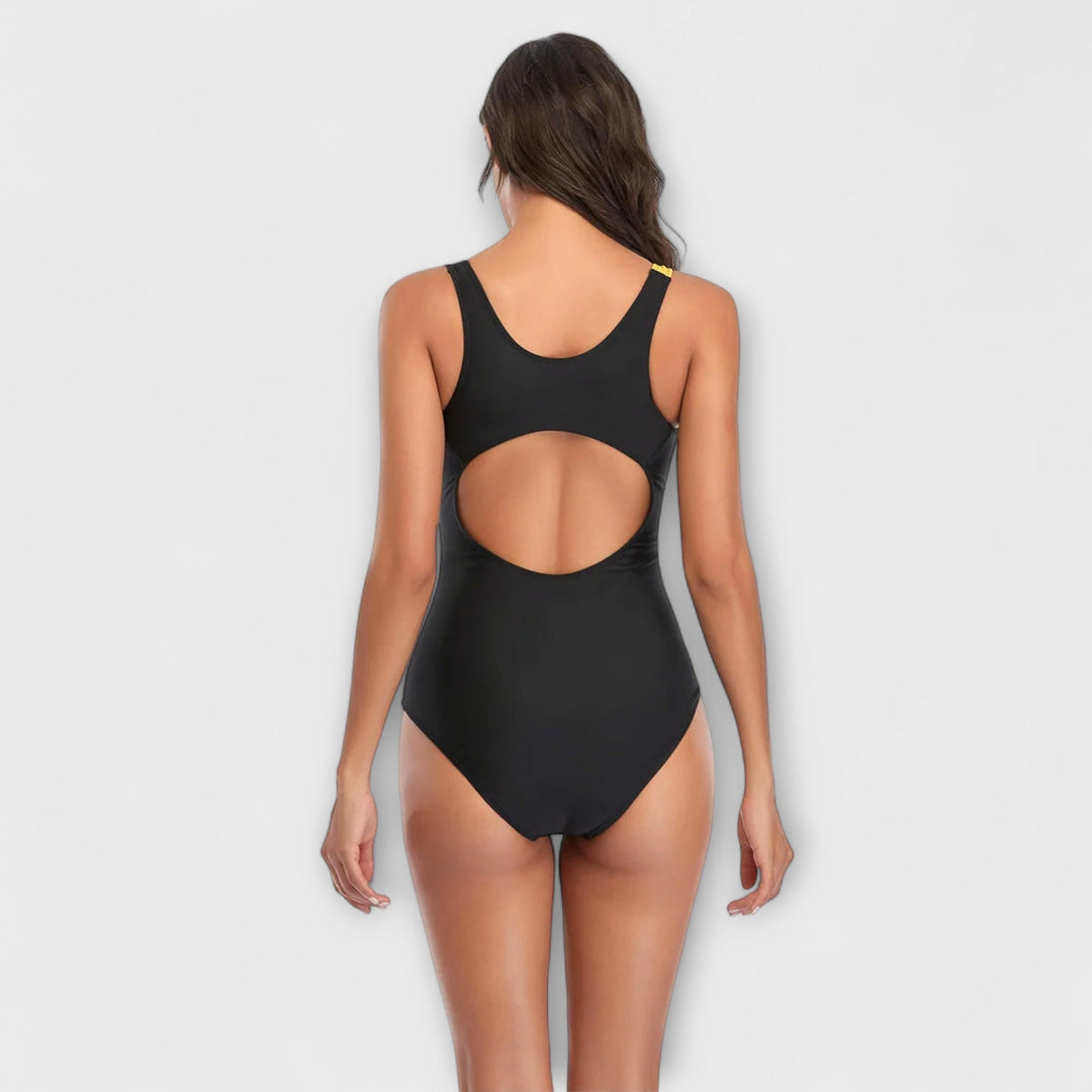 Sporty One-Piece Swimsuit with Back Cut-Out | Women's Halter