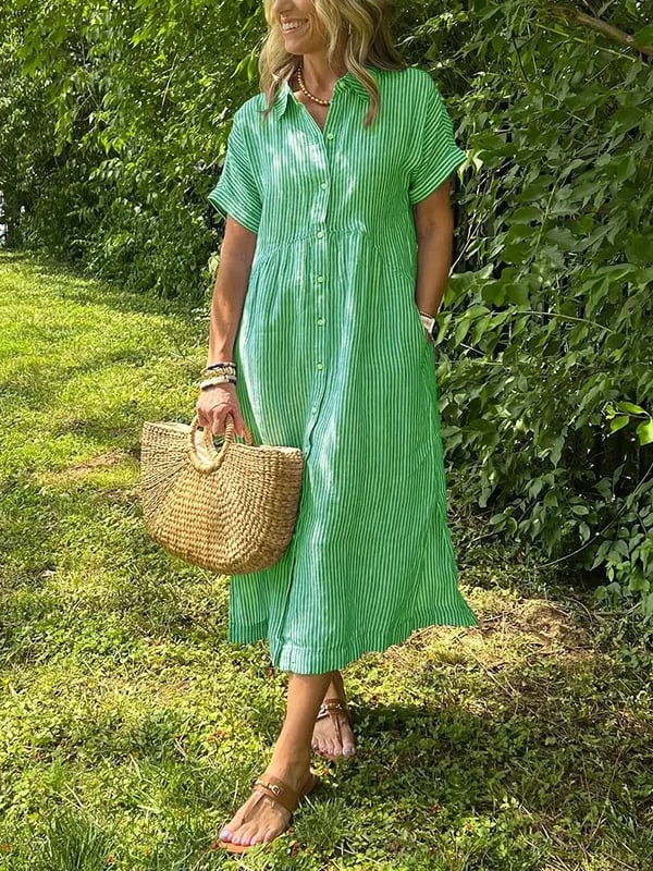 Emery | Women's Striped Maxi Shirt Dress — Elegant Fit