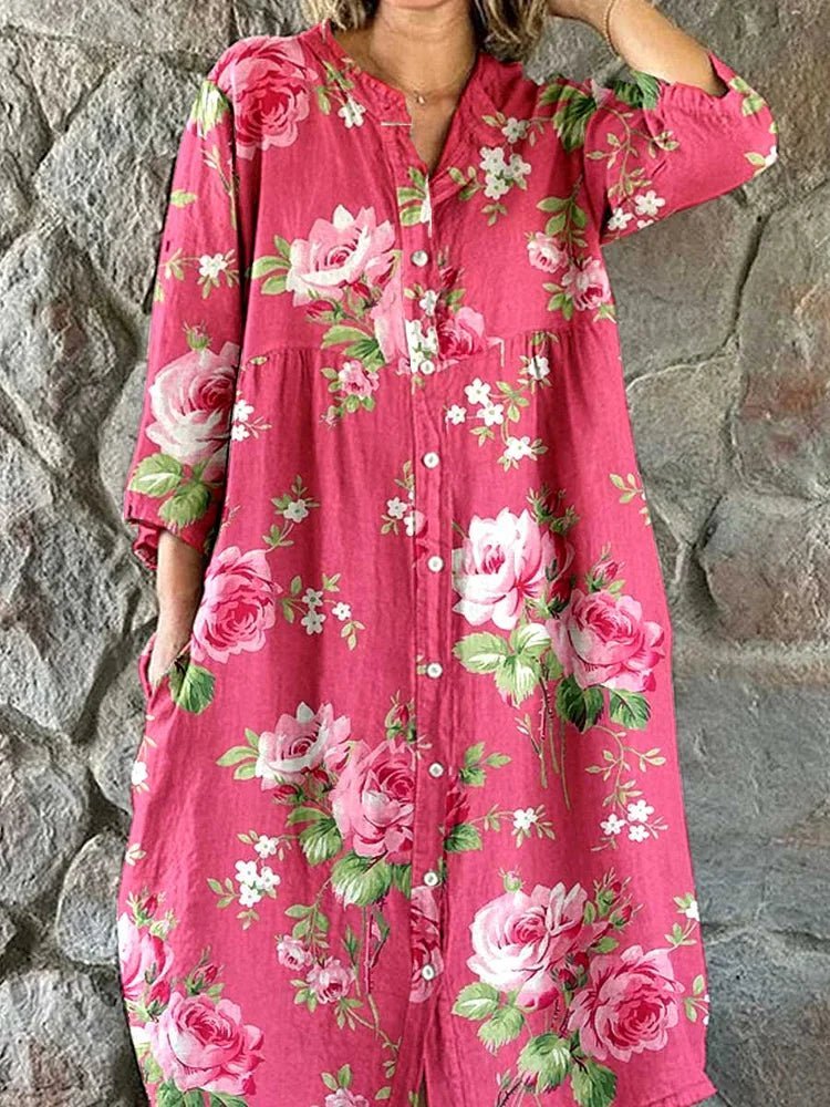 Maddie | Women's Floral Shirt Dress — Relaxed V-Neck Style