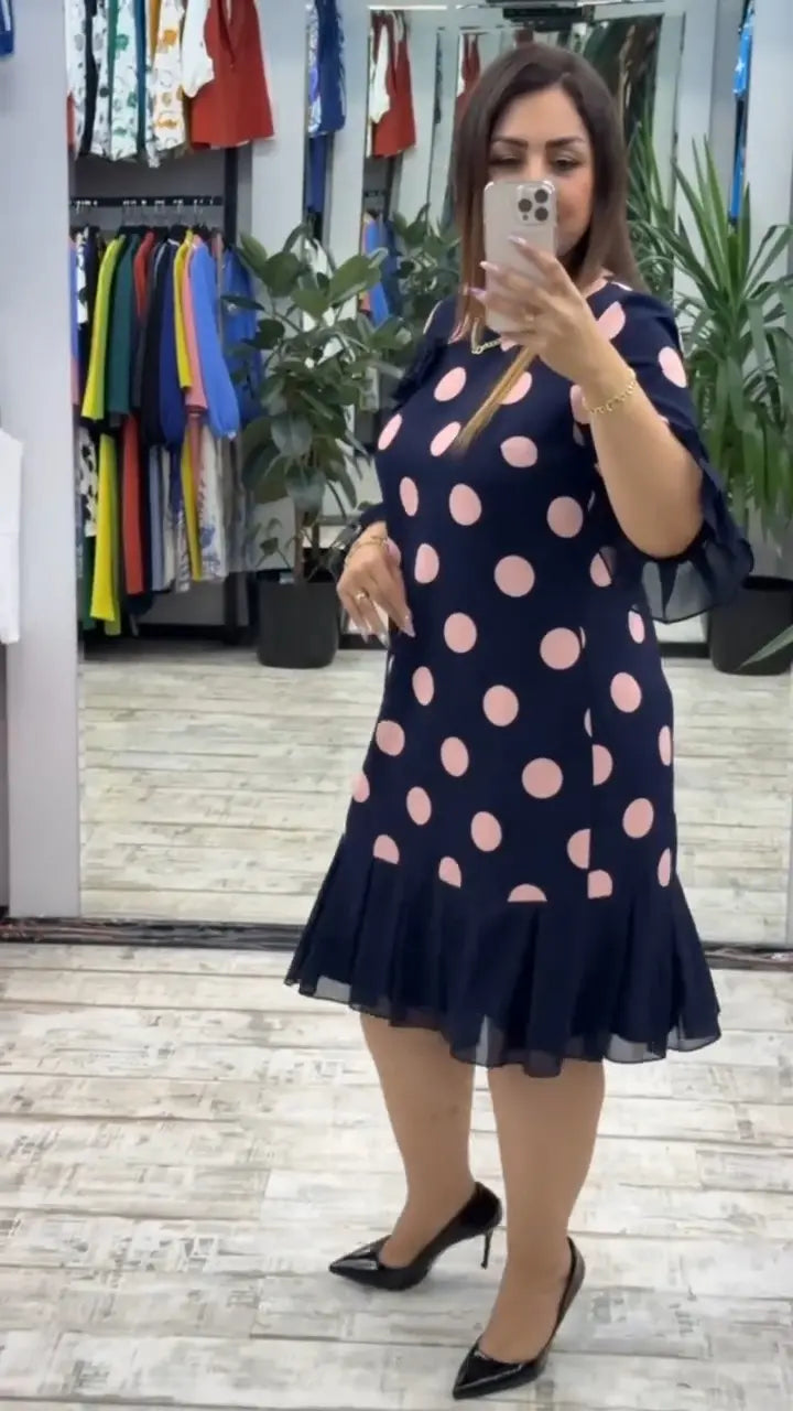 VICTORIA | Women's Pleated Polka Dot A-Line Dress