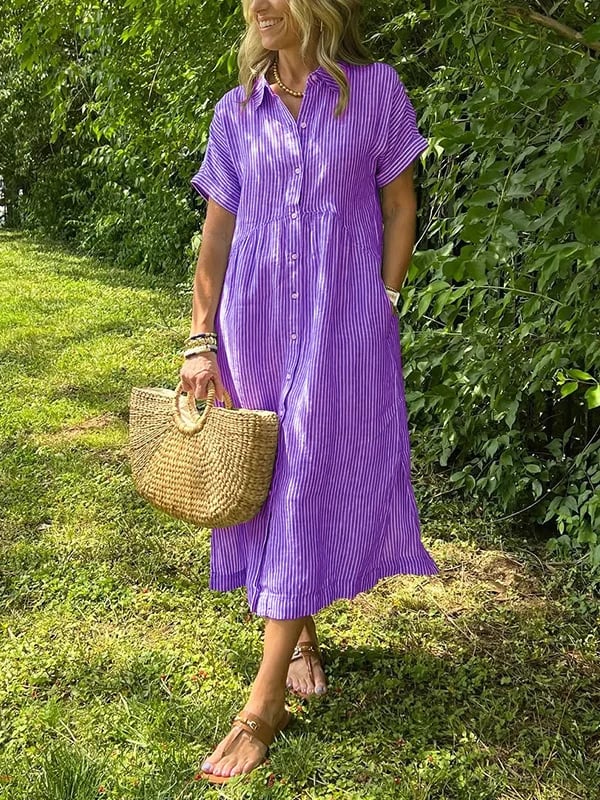 Emery | Women's Striped Maxi Shirt Dress — Elegant Fit