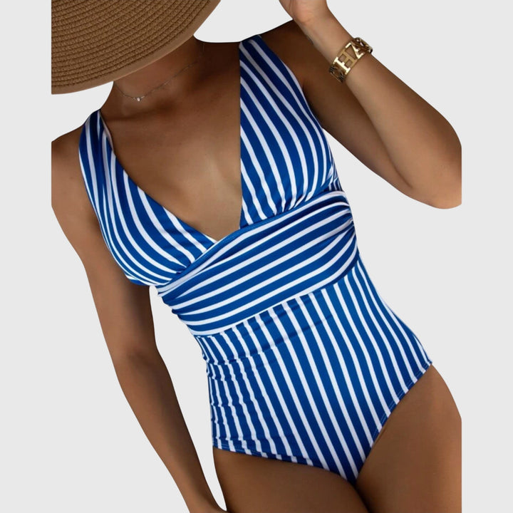 Aurora - Women's Striped One-Piece Swimsuit with Built-In Bra