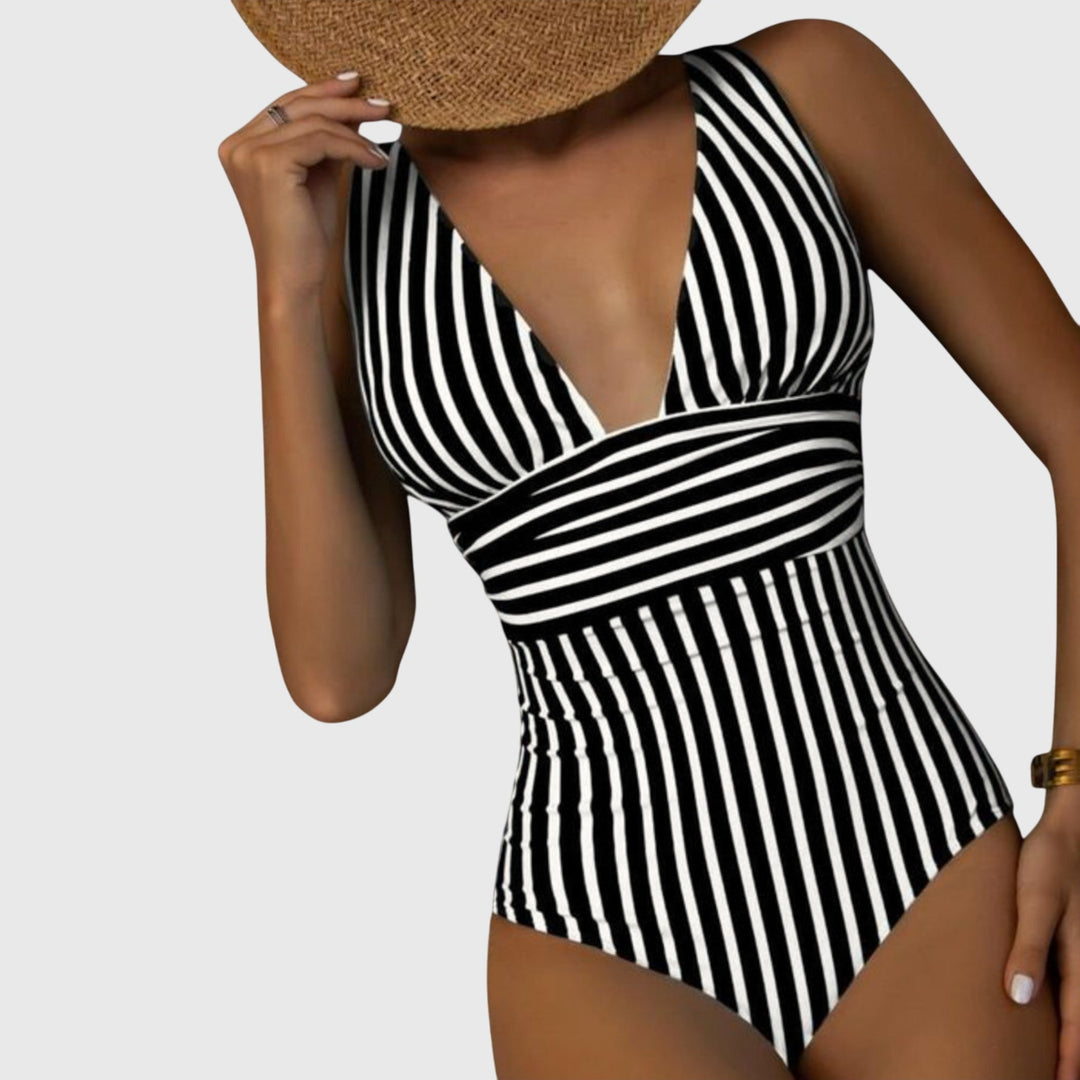 Aurora - Women's Striped One-Piece Swimsuit with Built-In Bra