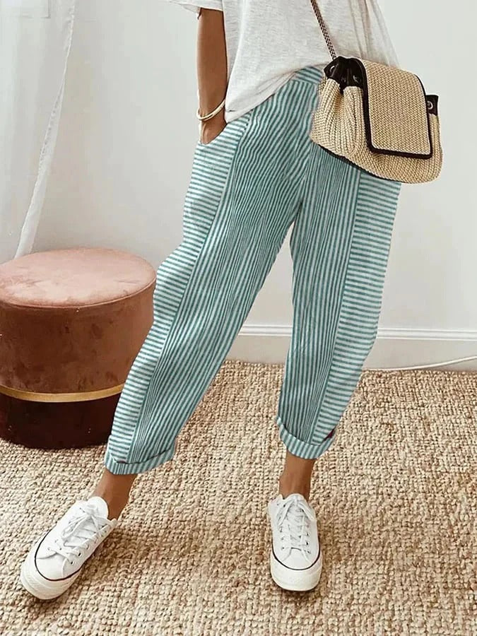 Gabriella | Women's Striped Trousers — Relaxed Casual Fit