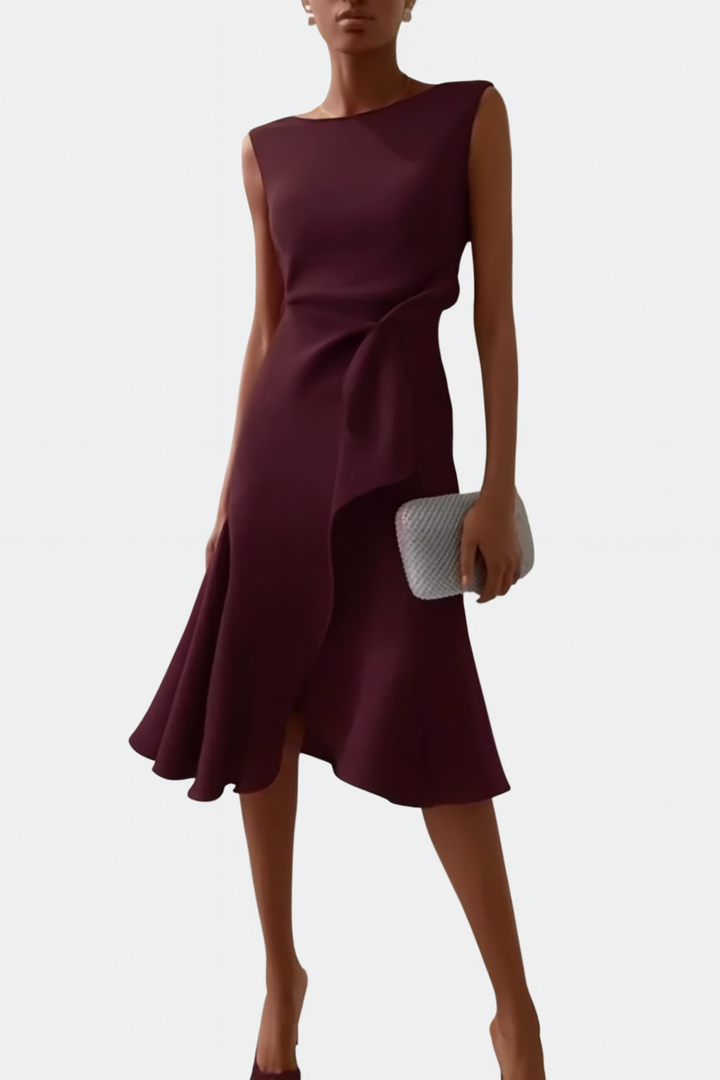 Eliana | Draped Asymmetric Midi Dress