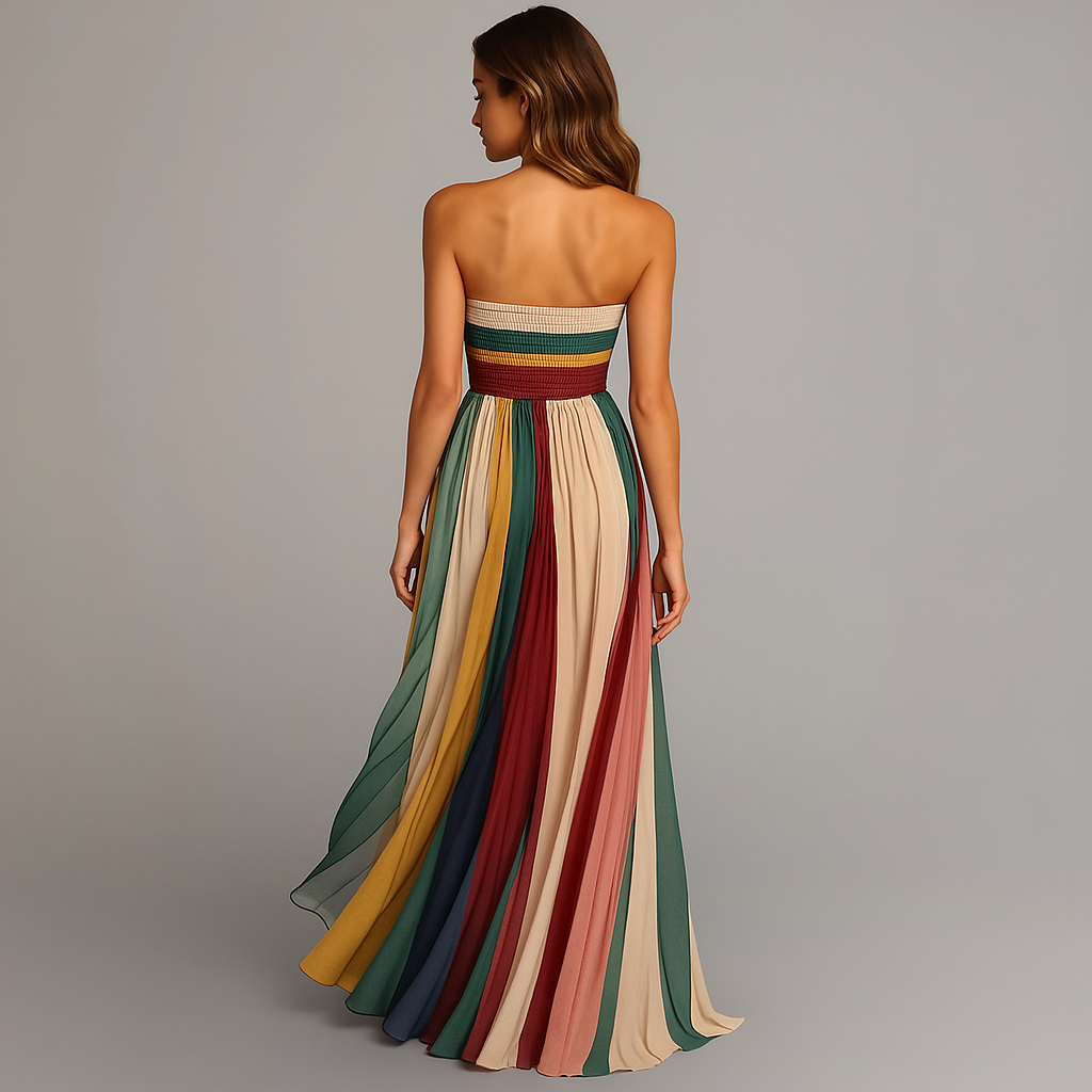 Sofia | Women's Strapless Colorful Pleated Summer Maxi Dress
