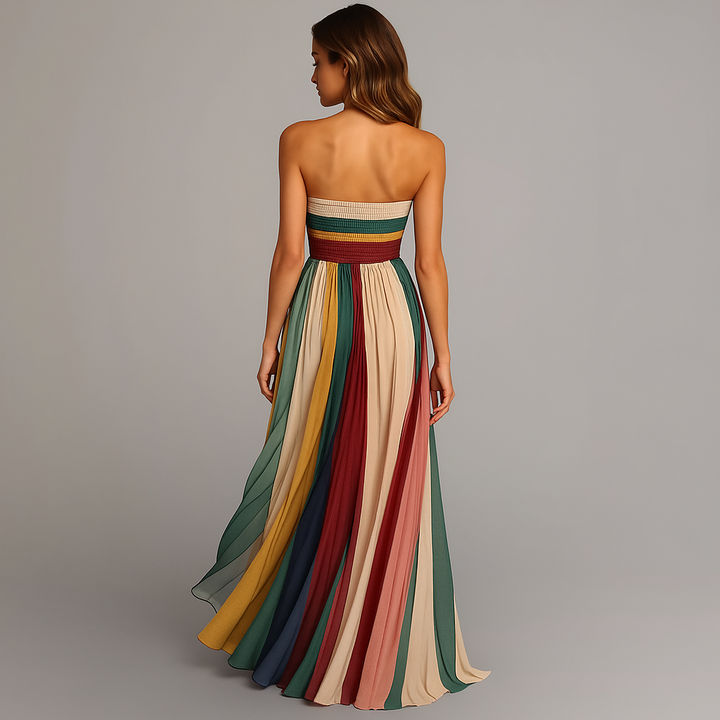 Sofia | Women's Strapless Colorful Pleated Summer Maxi Dress