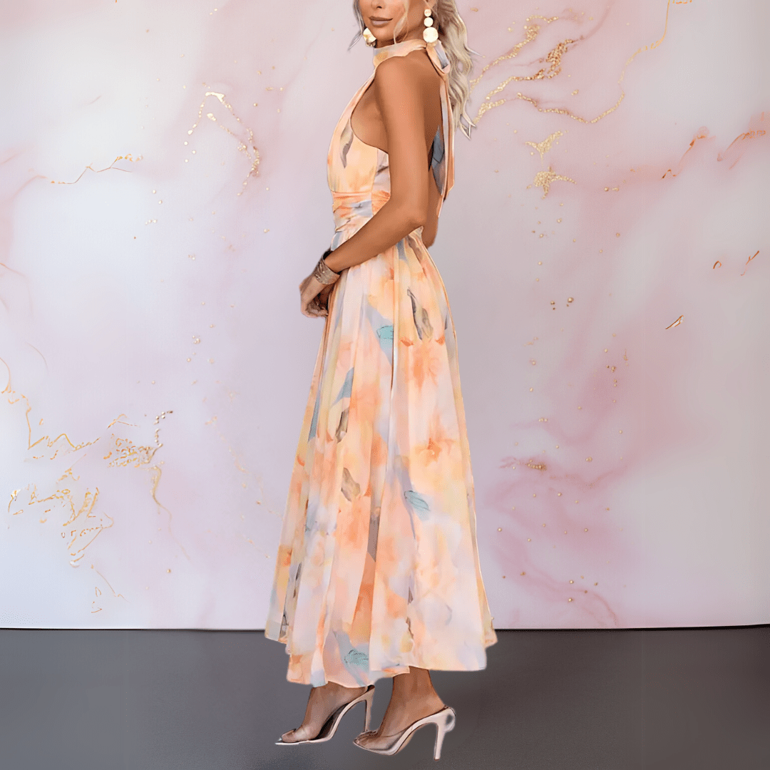 Evelyn | Halterneck Watercolour Print Dress