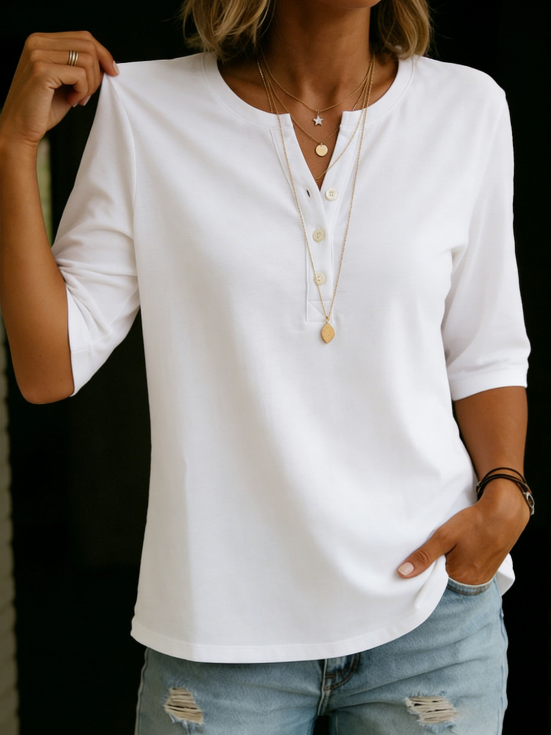 Angela | Top Buttoned 3/4 Sleeve