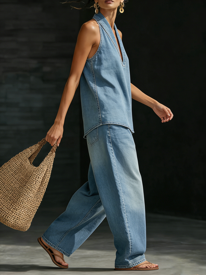 Maya™ | Comfortable Minimalist Denim Two-Piece Set