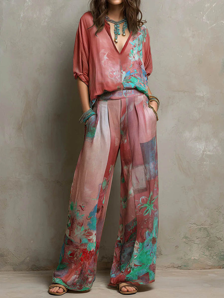 Franzel | Floral Wide-Leg Two-Piece Set