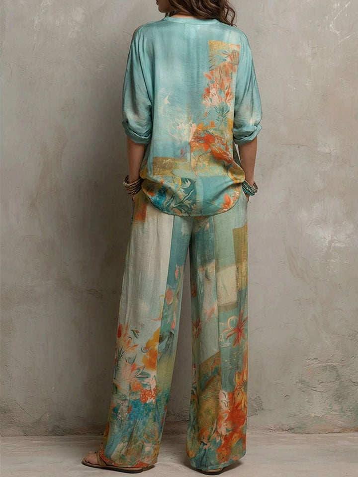 Franzel | Floral Wide-Leg Two-Piece Set