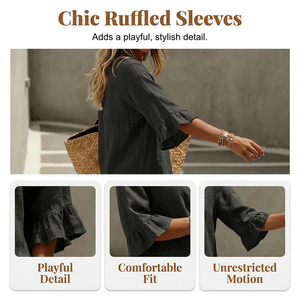 Raelynn | Elegant Ruffle Sleeve Top with Wide-Leg Pants