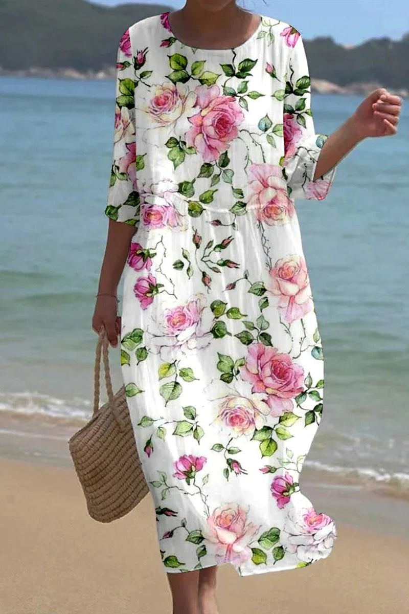 Kira | Women's Floral Midi Dress — Elegant Flowy Fit