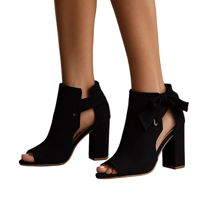 Marcella - Women's Block Heel Peep-Toe Heels — Bow Detail