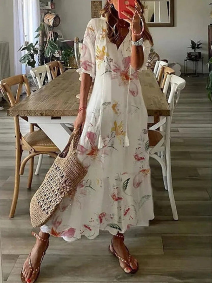 Suzanne | Women's Boho Vintage V-Neck Maxi Summer Dress