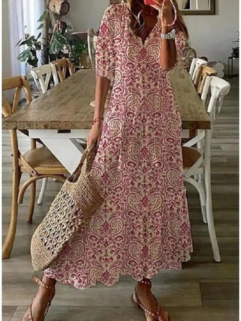Suzanne | Women's Boho Vintage V-Neck Maxi Summer Dress
